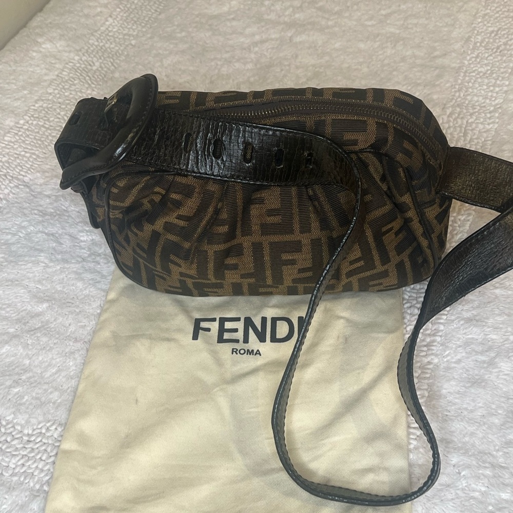 Fendi Zucca Baguette Vintage Brown Canvas Shoulder Bag Y2K Monogram + Dust Bag
